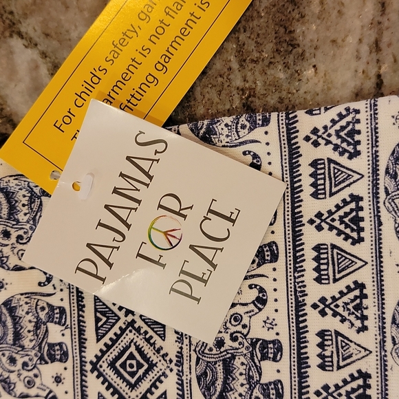 Pajamas For Peace Tranquil Elephant Kids Neutral Organic 2PC Pants Set - Picture 8 of 11